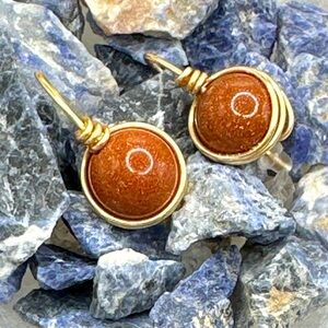 Sunstone chunky spheres dangle drops gold earrings manifesting confidence